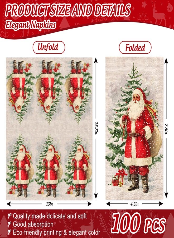 وولاين مجموعة مناديل ضيوف عيد الميلاد من والين، 100 قطعة، بتصميم شتوي عتيق، مزينة برسومات سانتا وشجرة عيد الميلاد، للاستخدام مرة واحدة، مثالية لحفلات الأعياد. - Image 2